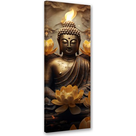 Tableau sur toile Bouddha doré et fleurs 30x90 (1/5)