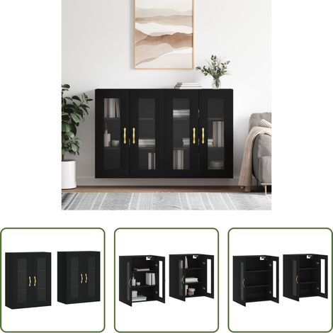 vidaXL Schrank - Wandschränke 2 Stk. Schwarz Holzwerkstoff (1/5)