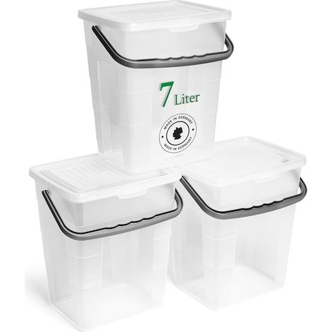 Novaliv 3x Boîte à lessive avec couvercle 7 litres I Transparent I 23,5 x 18 x 26,5 cm I Boîte de rangement pour lessive en poudre avec poignée