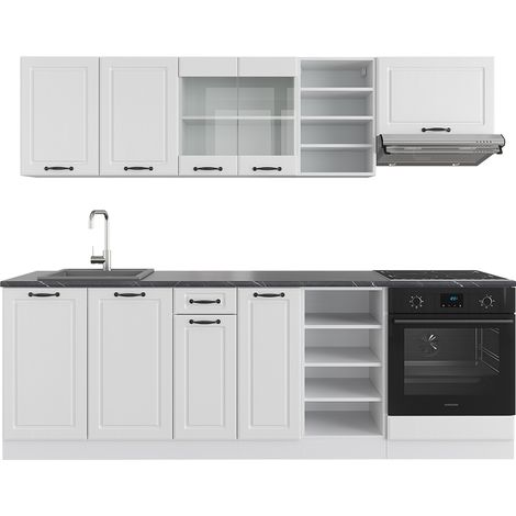 Mueble de cocina R-Line, Casa de campo blanca/blanca, 240 cm , ET Antracita, Vicco