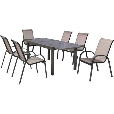 Amalfi Set 7tlg Alu/Textil Ausziehtisch 150 (210) x 90 cm