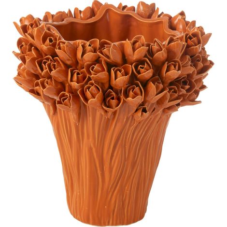 Vase céramique orange design fleurs pour décoration élégante - Orange terre cuite intense (1/2)
