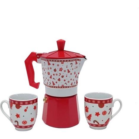 Caffettiera 2 Tazze con Tazzine da caffe in Ceramica Natalizie in Scatola Regalo ottima idea regalo per natale