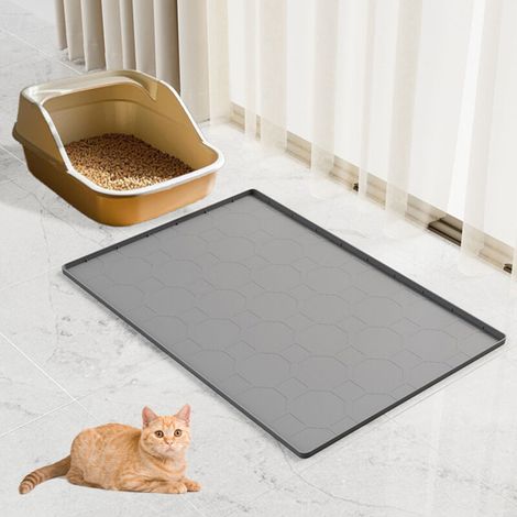 Tapis de litière en silicone pour chat, imperméable, facile à nettoyer, durable, résistant aux pattes (gris, 71 x 56 x 2 cm)