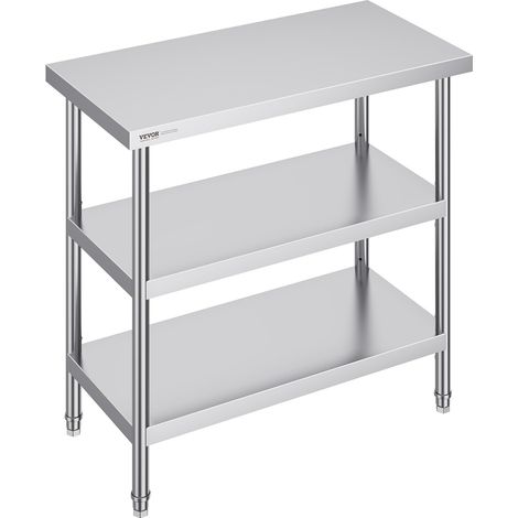 Table de Travail en Acier Inoxydable 45,7x91,4x86,4 cm, Table de Préparation des Aliments avec 2 Étagères Inférieures Réglables, Meuble de Rangement pour Cuisine Restaurant Garage Maison (1/5)