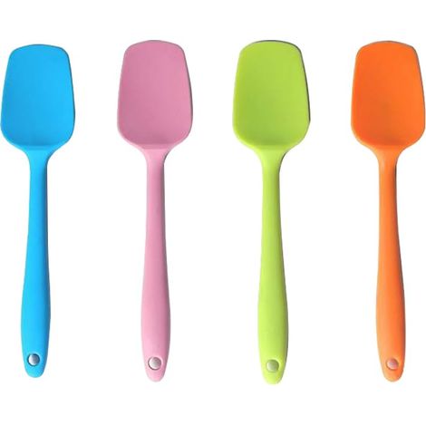 4 PCS Cuillère en Silicone, Résistant à la Chaleur, Spatules Silicone pour la Cuisson, le Grattage et le Mélange, en Forme de Pelle, Grande (1/5)