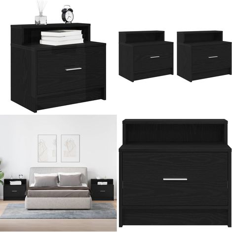 vidaXL Nachttische mit Schublade 2Stk. Schwarz Eichen-Optik 51x31x47cm (1/5)