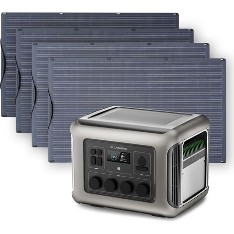 ALLPOWERS R2500 V2 Solargenerator mit 4x 200W flexiblem Solarpanel, 4 x 2500W AC Ausgänge (5000W Spitze), 1920Wh Tragbare Powerstation mit Solarpanel für Stromausfall, Camping, Wohnmobil und Notfälle (1/5)