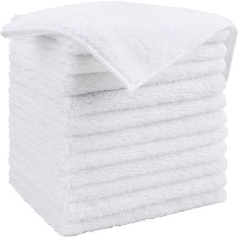 12 White Microfiber Cloths, Lint-Free, Absorbent, for Car, Home, Kitchen (1/5)