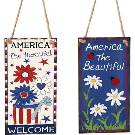 Décorations du 4 juillet : panneau de bienvenue pour la porte, décoration patriotique, suspension pour la porte d'entrée (fête de l'Indépendance), décoration murale extérieure pour le Memorial Day. (1/5)