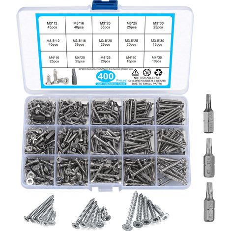 400 Pièces Vis Autotaraudeuses Acier Inoxydable Tête Fraisée Torx Bois (1/5)