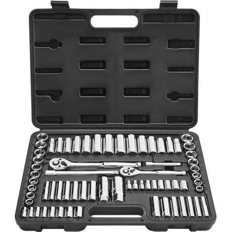 Juego de Vasos de 69 Piezas, con Vasos 9,5 y 6,4 mm y Carraca, SAE y Métricos, Profundos y Estándar, con Accesorios y Estuche, Acero de Aleación CR-V, para Reparaciones, 380 x 275 x 72 mm (1/5)