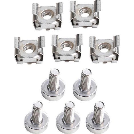 jeux d'écrous cage à trou carré et de vis de montage M6x20 avec rondelles pour rack et armoire serveur (5 écrous cage/vis de chaque).-2X1.2cm-Silver (1/3)