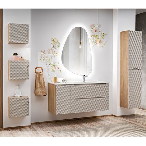 Badmöbel Set 6-teilig mit 120cm Waschtisch, Eiche mit beige, OLUO-56-BEIGE (1/5)