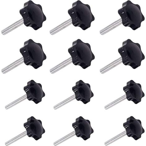 12 Pièces M6 (32 ) × 40mm et M8 (38 ) × 40mm Poignée de Serrage à Filetage Mâle Gripandles vis Boutons Poignées Bouton étoile (1/4)