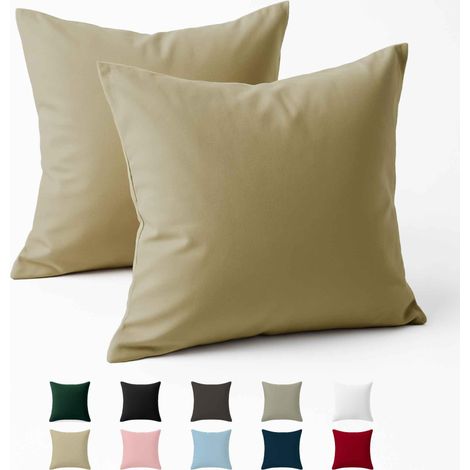 Taie Oreiller 65x65 Coton Renforcé Set de 2 Beige Tissage serré de 57 Fils/cm² Taie Oreiller 65 x 65 cm (1/5)
