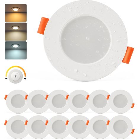 Spot LED Encastrable Extra Plat, Lot de 12 Spot Salle de Bain IP44 2700K Blanc Chaud, 4W Spots de Plafond, Spots Encastrable 68mm pour Salon Chambre Cuisine, Trou 65-80mm