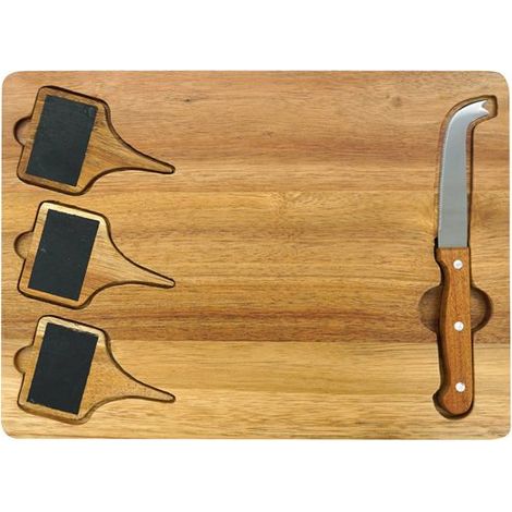 Tagliere per formaggi - FACKELMANN - Con ardesie + coltello per formaggi - 32 x 23 cm - Legno