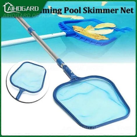Ensemble râteau à feuilles et écumoire pour piscine avec tige télescopique en aluminium réglable, adapté au nettoyage et à l'écumage des piscines et spas. (1/5)