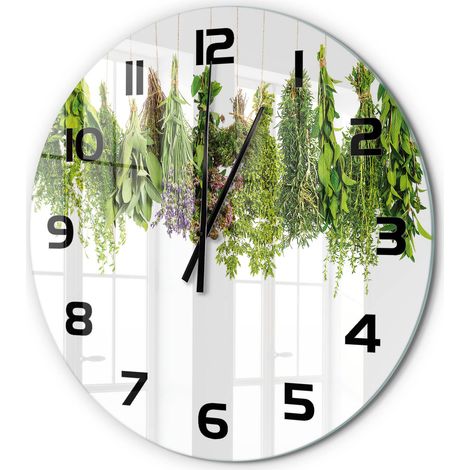 Horloge Murale Ronde Décorative Verre Trempé Silencieuse Design Moderne Herbes sur une ficelle fi 60 cm (1/5)