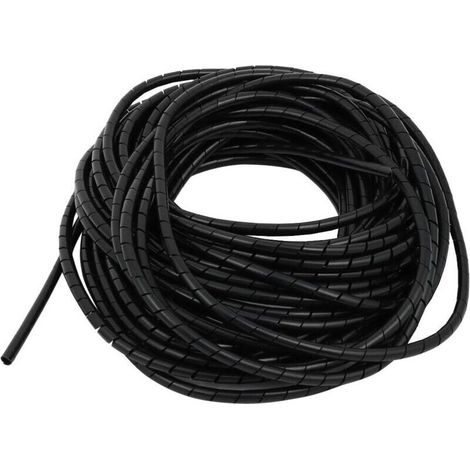 Gaine spiralée flexible de 10 m de long et 3 mm de diamètre, noire, pour la gestion des câbles.