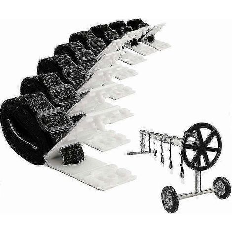 Ensemble de 8 sangles et clips de fixation pour enrouleur de couverture solaire de piscine enterrée. (1/4)