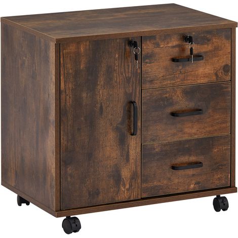 Mobile File Cabinet,40x60x57cm Lockable Cabinet and 3-Drawer Lateral Filing Cabinet for Documents Printer Stand Home Office, Brown (1/5)