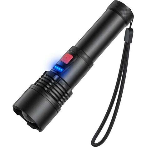 Lampe de poche LED rechargeable 3000 lumens, lampe de poche zoomable Elekin, torche extérieure étanche pour le camping (batterie rechargeable intégrée) (1/5)