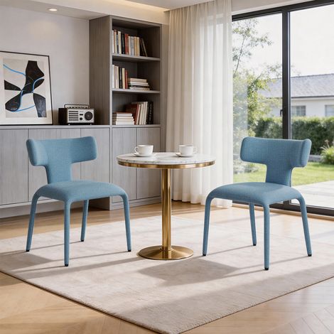 WOLTU 2x Esszimmerstühle Küchenstühle mit Rückenlehne Metallgestell, Leinen Polsterstuhl, 150 kg belastbar, für Küche Wohnzimmer Schlafzimmer, Raureifblau