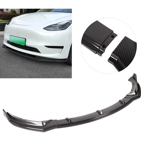 Frontstoßstangen-Lippensatz, glänzender Carbonfaser-Spoiler, passend für Tesla Model 3 2018-2022 (übergroß). (1/5)