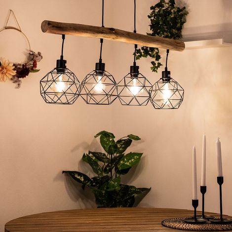 Lampada da soffitto a pendolo vintage con travi in legno Soggiorno Sala da pranzo Lampada a sospensione a traliccio nero (1/5)