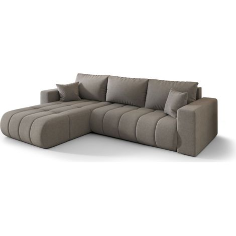 Canapé d’angle velours chenille convertible avec coffre ORIA angle gauche-Marron foncé-angle gauche (1/5)