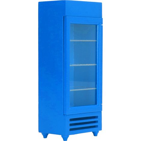 Réfrigérateur vertical pour maison de poupée à l'échelle 1:12, en bois, haute simulation, couleurs vives, distributeur automatique pour maison de poupée à monter soi-même, bleu (1/5)