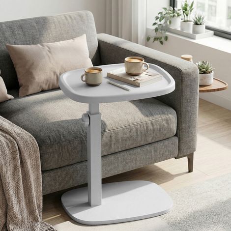Table de Chevet Réglable en Hauteur, en Forme de C, pour Salon ou Chambre, 30 x 40 x 69 cm, Blanc (1/5)