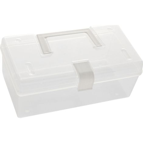 Boîte de rangement en plastique avec poignée, boîte de rangement portable, transparente et polyvalente pour les collations, les jouets et la papeterie. (1/3)