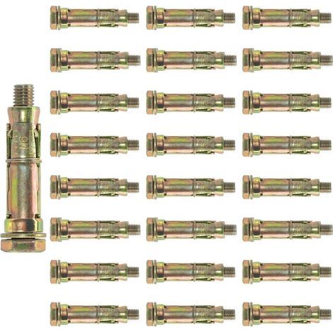 Lot de 24 Chevilles, Boulon d'ancrage M6 x 50 mm, Acier galvanisé, Pour maçonnerie et béton-Karteo (1/4)