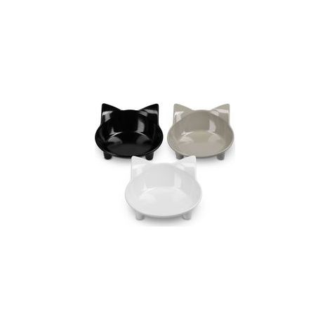 Jeu de 3 gamelles en plastique pour chat, 14,5 x 6,3 cm, blanc, noir, gris – (1/3)