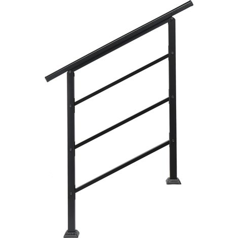 Outdoor Wrought Iron Handrails for Steps - Fits 1 or 3 Steps, Transitional Design with Installation Kit, Durable Black Finish