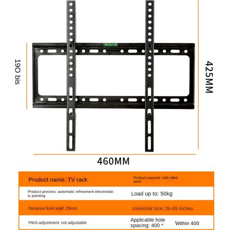 Support mural TV universel LED LCD, fixation murale pour écran plat, installation facile, compatible téléviseurs 26 à 55 pouces (1/5)