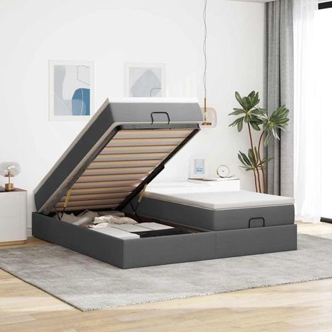 Estructura cama otomana colchones tela gris oscuro 180x200cm (1/5)
