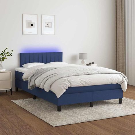 Cama box spring con colchón y LED tela azul 120x200 cm (1/5)