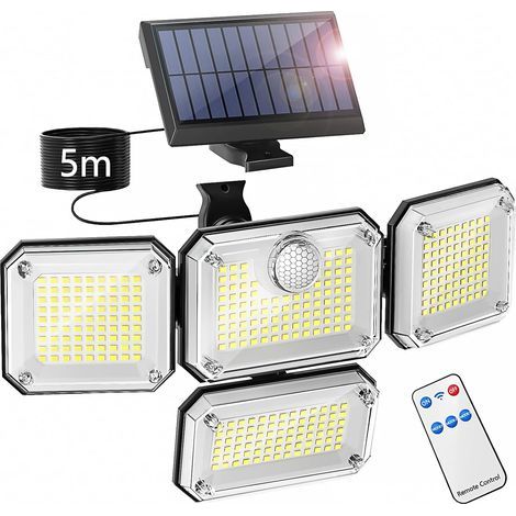 Lampe Solaire Exterieur, Lumière Solaire Extérieure avec Détecteur de Mouvement, Projecteur LED de Sécurité IP65 Étanche, 3 Modes Eclairage Avec 4 Têtes Réglables (1/5)