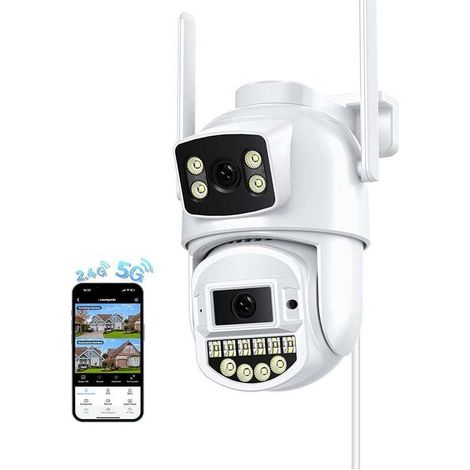 Caméra extérieure 2.5K double objectif - Surveillance 6MP WiFi 2.4/5G - Vision nocturne couleur 30m - Audio bidirectionnel - Détection humaine - IP66 étanche
