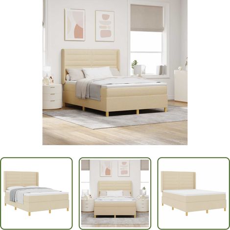 Matelas ferme -  Lit à ressorts avec matelas Crème 140 x 190 cm tissu (1/5)