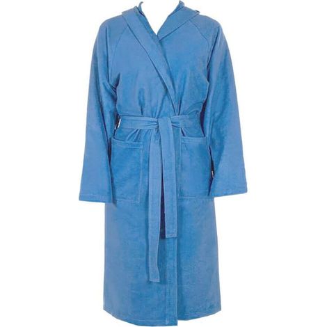Peignoir Microfibre Moderne Couleur Unie Doux Homme Femme Ceinture Poches Capuche Bleu - XL