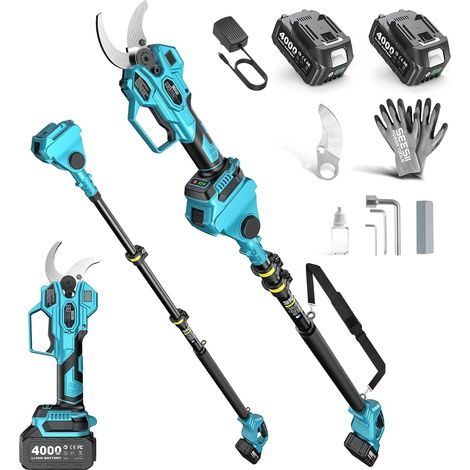 2-in-1 Akku-Astschere mit Teleskopstiel, 40-mm-Schnitt, bürstenlos, 2 x 4,0-Ah-Akkus, SK5-Ersatzklinge, Hellblau (1/5)