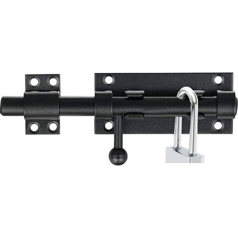 Verrou de porte coulissante acier inoxydable avec trou de cadenas, porte de sécurité à boulons serrure loquet fermeture portail longue, 12mm de diamètre, noir 8 inch coulissant avec vis pour clôture (1/5)