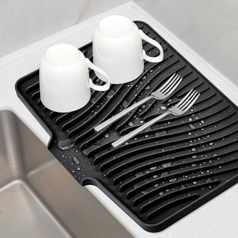 Tappetino lavapiatti in silicone - Tappetino scolapiatti in silicone - piano cucina - tappetino scolapiatti - antiscivolo con drenaggio integrato - resistente al calore - 40x33cm (1/3)