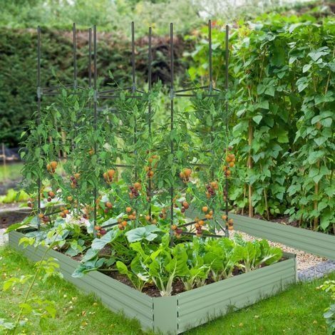 Ensemble de 3 supports pour plantes grimpantes, tuteurs et cages à tomates en acier vert, 38 x 38 x 182 cm. (1/5)