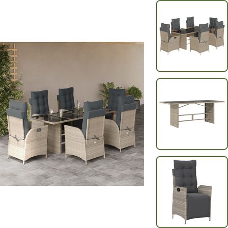 The Living Store 7-tlg. Garten-Essgruppe mit Kissen Hellgrau Poly Rattan - Gartenstuhl (1/5)